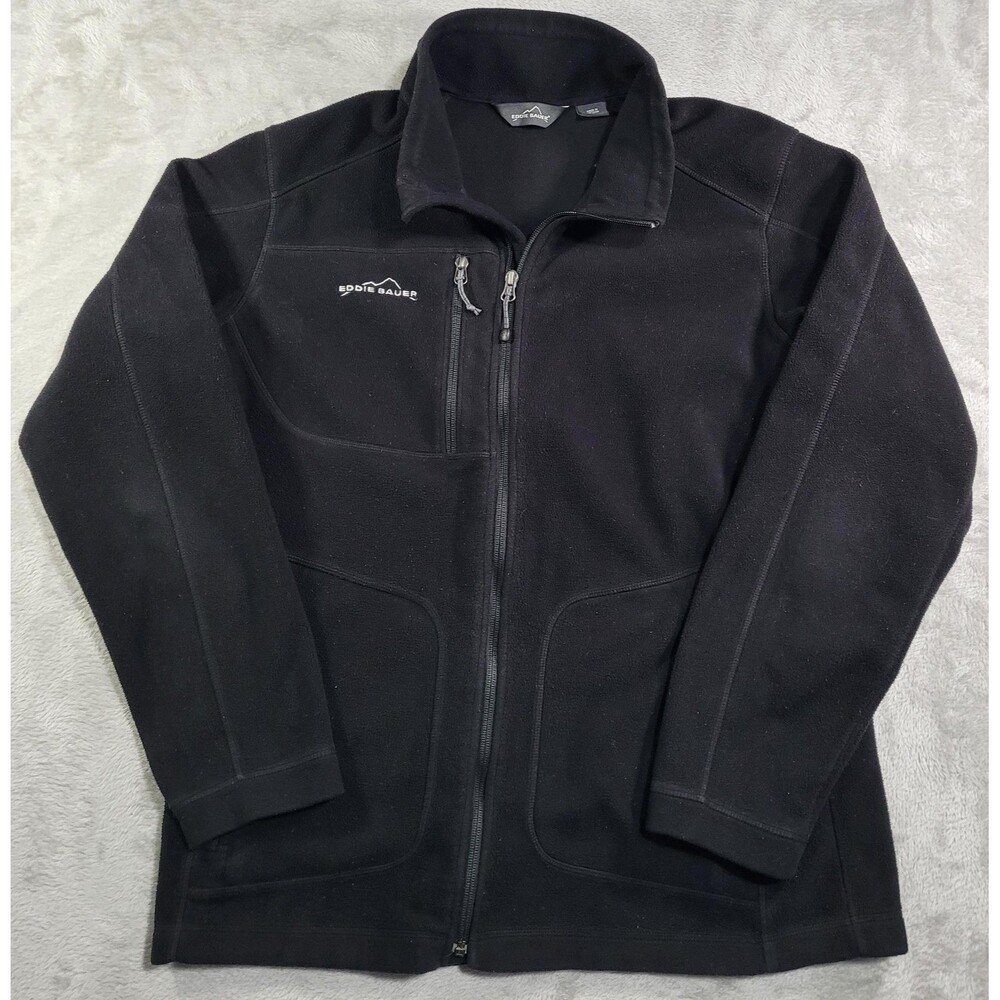 Eddie Bauer Jacket Womens M Black Fleece Full Zip Pockets Collared Casual Travel